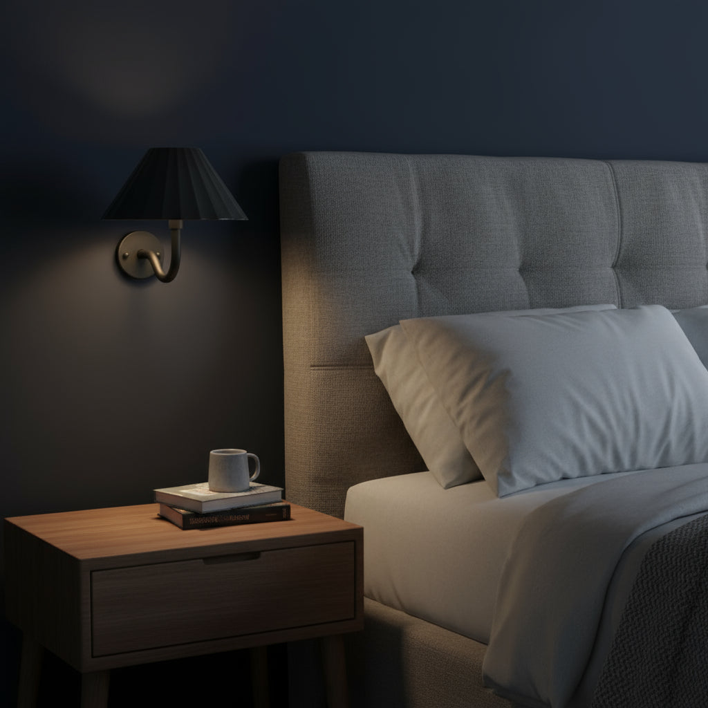 Rechargeable Wall Light | Brass Sconce with Pleated Metallic Shade