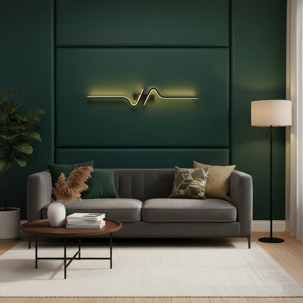 Contemporary Wall Light | Slim Black Wave-Shaped LED Sconce with Backlit Warm Glow