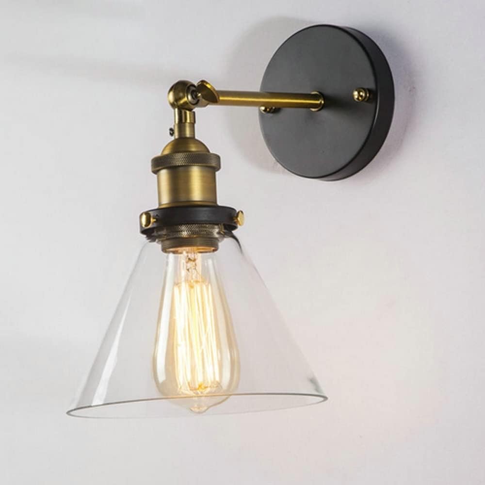Antique Brass Wall Light | Industrial Stone Base Sconce with Clear Glass Shade