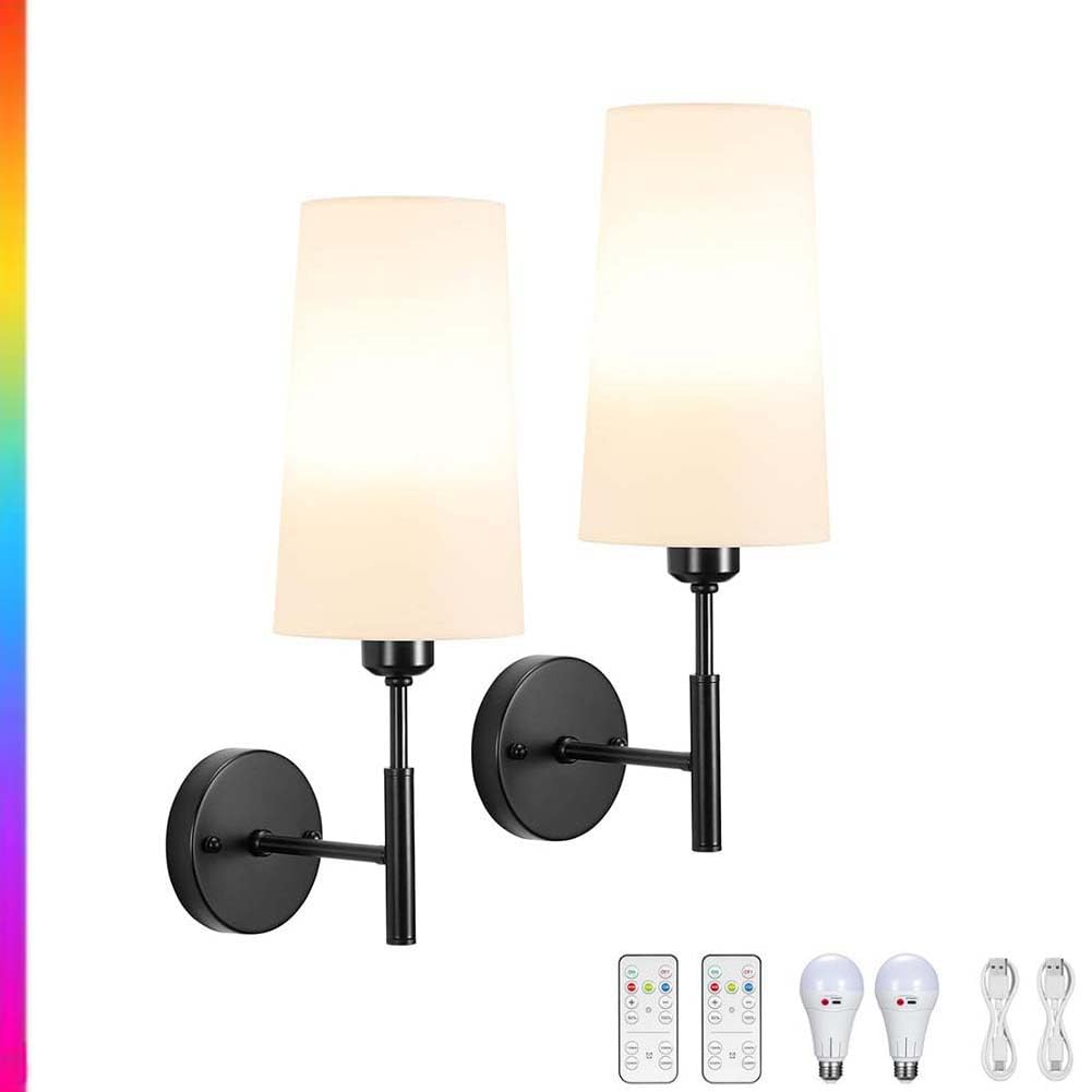 Rechargeable Wall Sconce | White Fabric Shade with Magnetic E26 Bulb