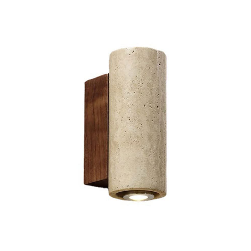 Contemporary Wall Light | Travertine Cylinder or Square Shade with Solid Wood Base