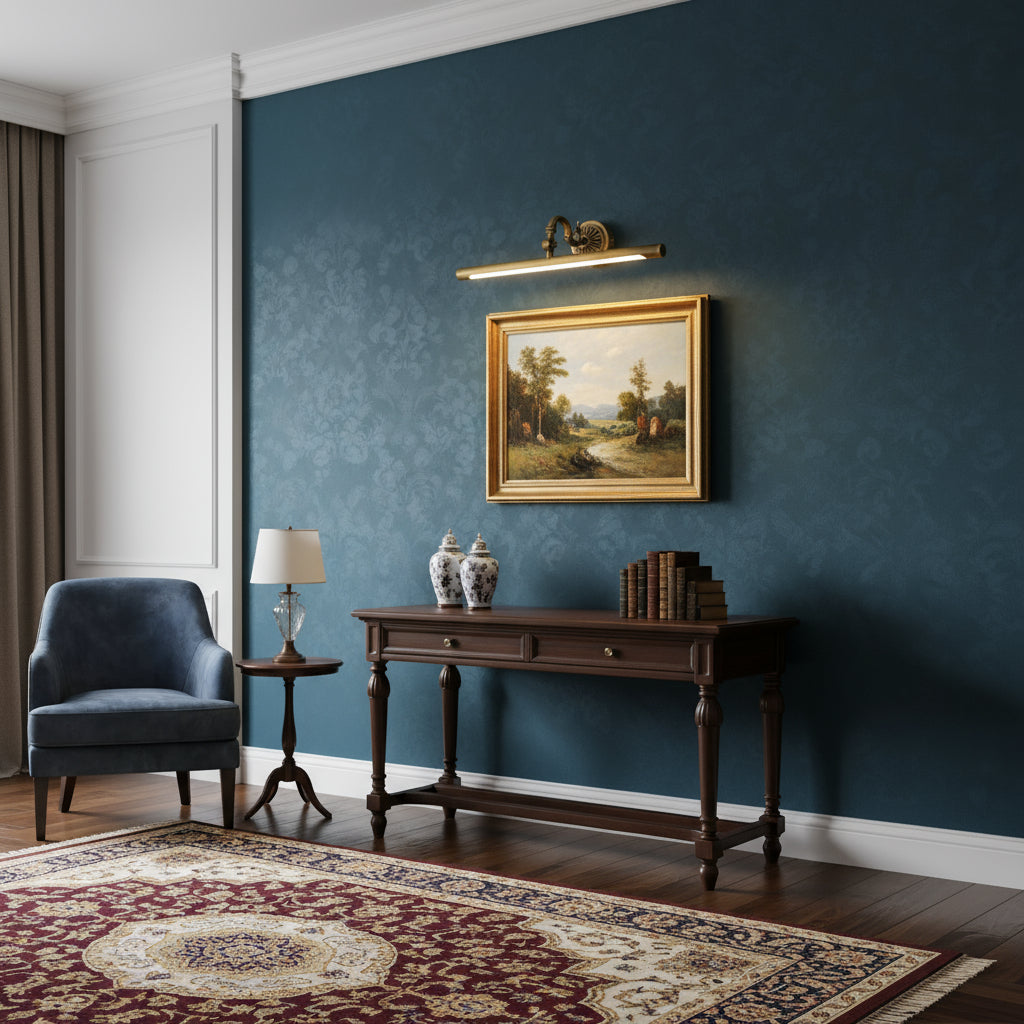 Industrial Wall Light | Antique Copper LED Picture & Mirror Lamp with Curved Arm