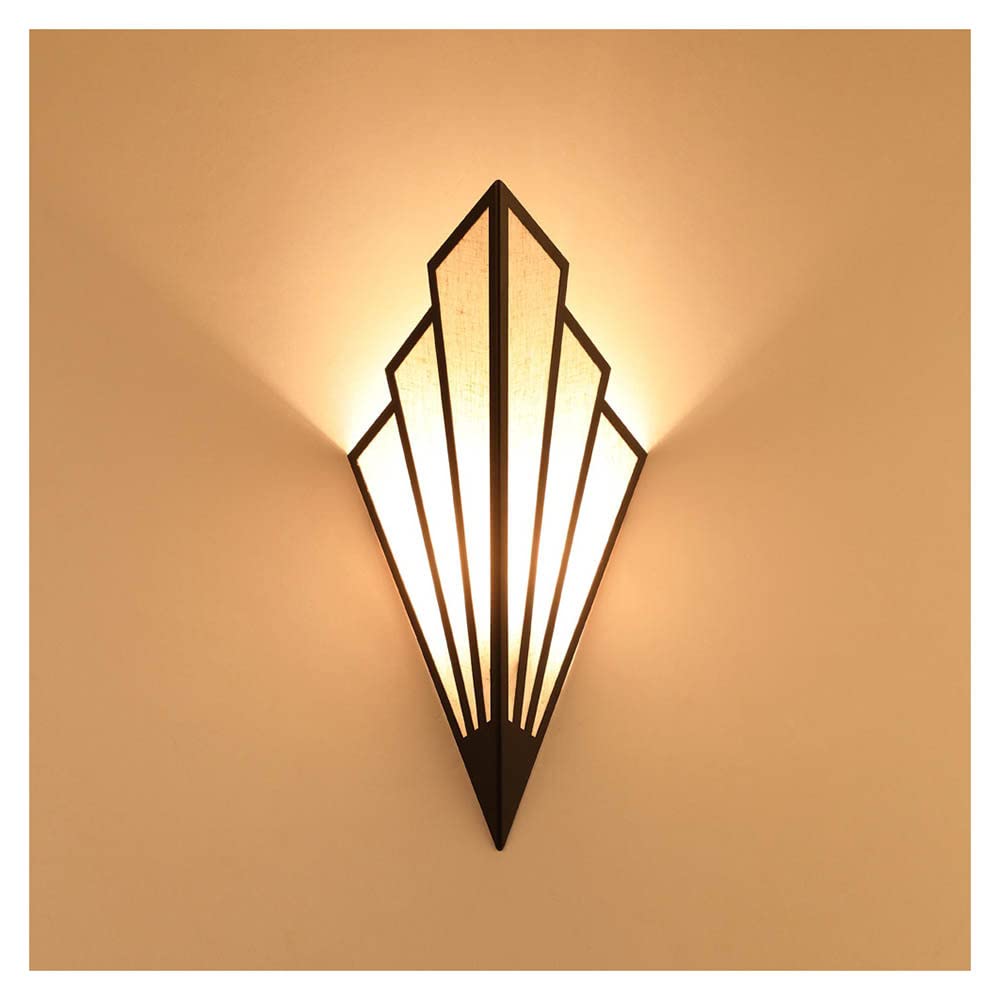 Art Deco Wall Light | Geometric Fan-Shaped Metal Frame with Fabric Shade