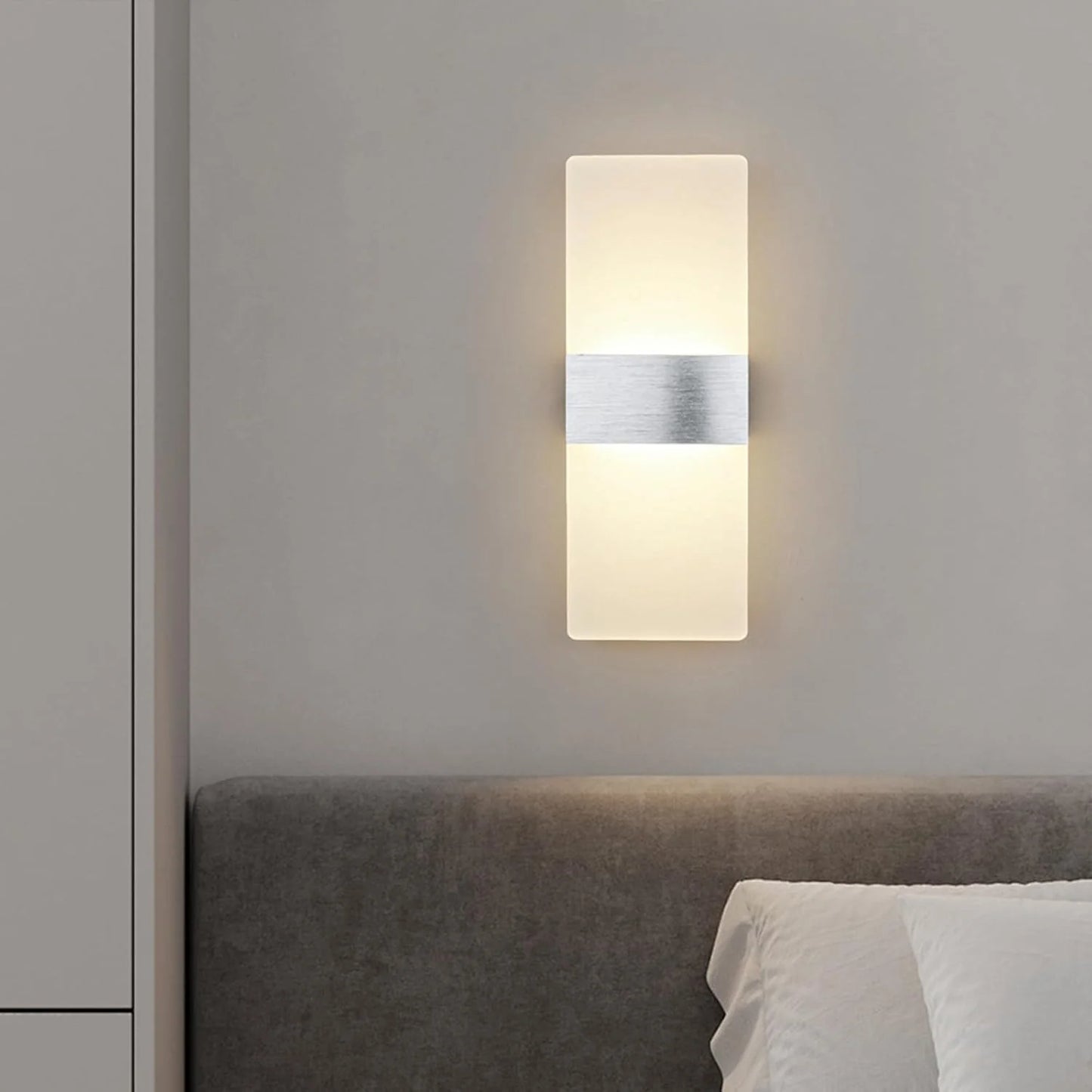 LED Wall Light | Rectangular Frosted Acrylic Shade with Aluminum Center Band