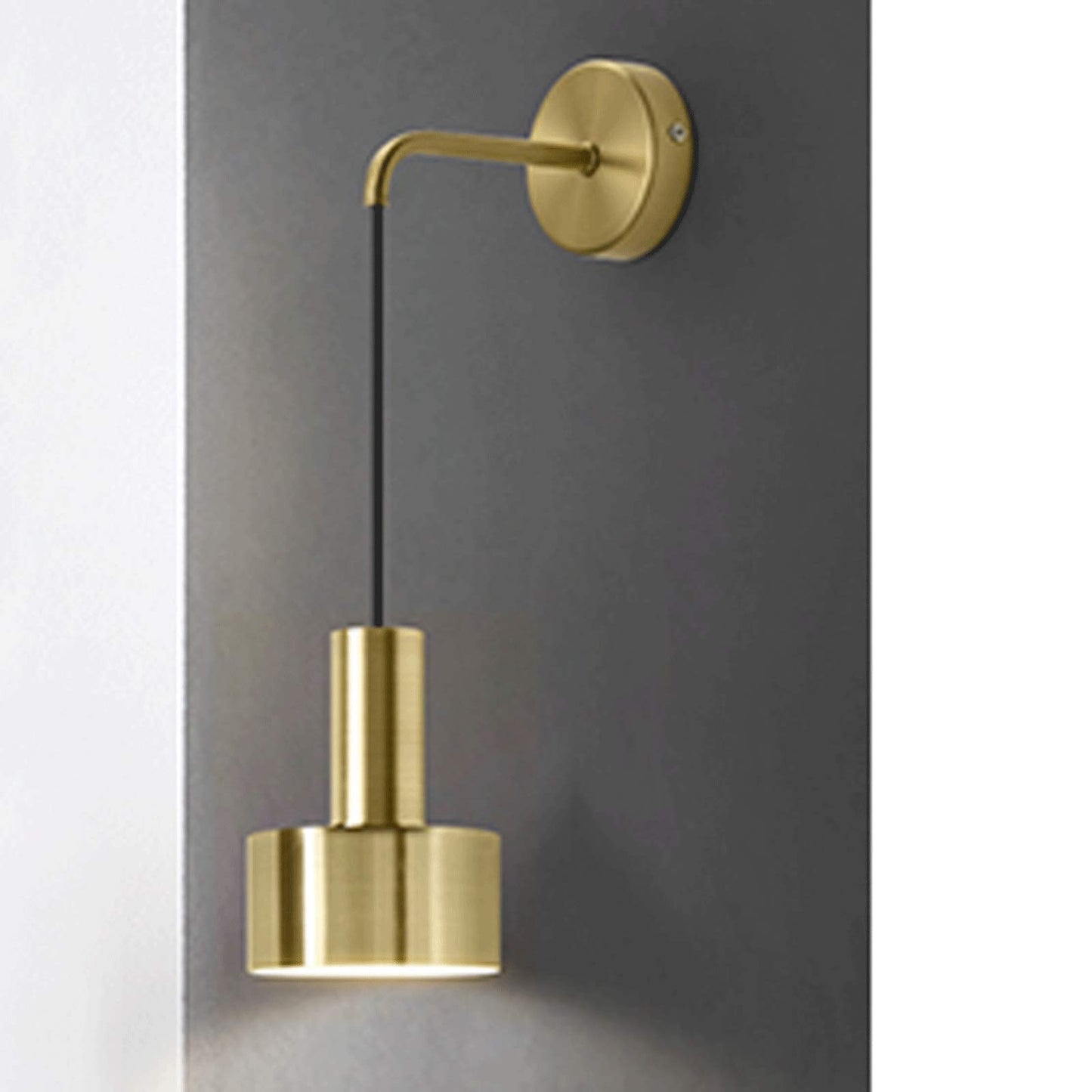 Brass Wall Light | Adjustable Brass & Black Cylinder Sconce with Wall Mount Plate