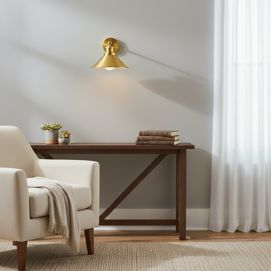 Rechargeable Wall Light | Conical Metal LED Sconce with Adjustable Shade