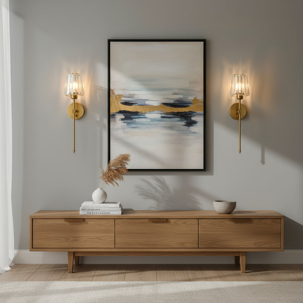 Brass Wall Light | Dimmable LED Sconce with Clear Crystal Shade