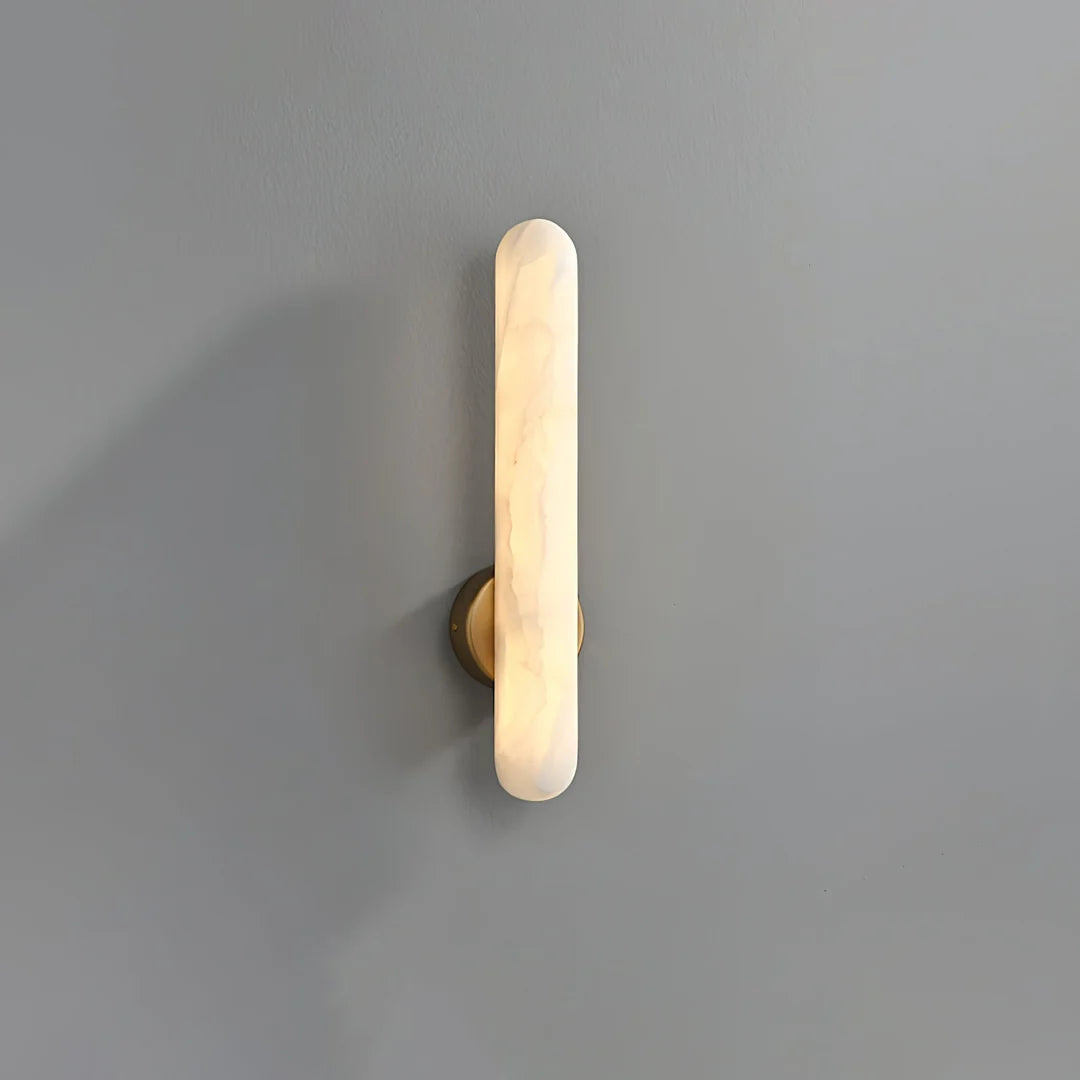 Art Deco Wall Light | Natural Marble Cylinder Sconce with Copper Base for Bedroom and Living Room