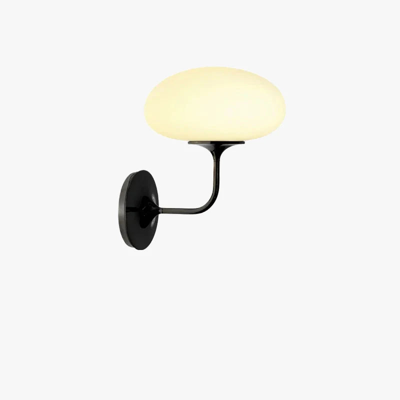 Contemporary Wall Light | Black Curved Arm Sconce with Frosted Dome Glass Shade