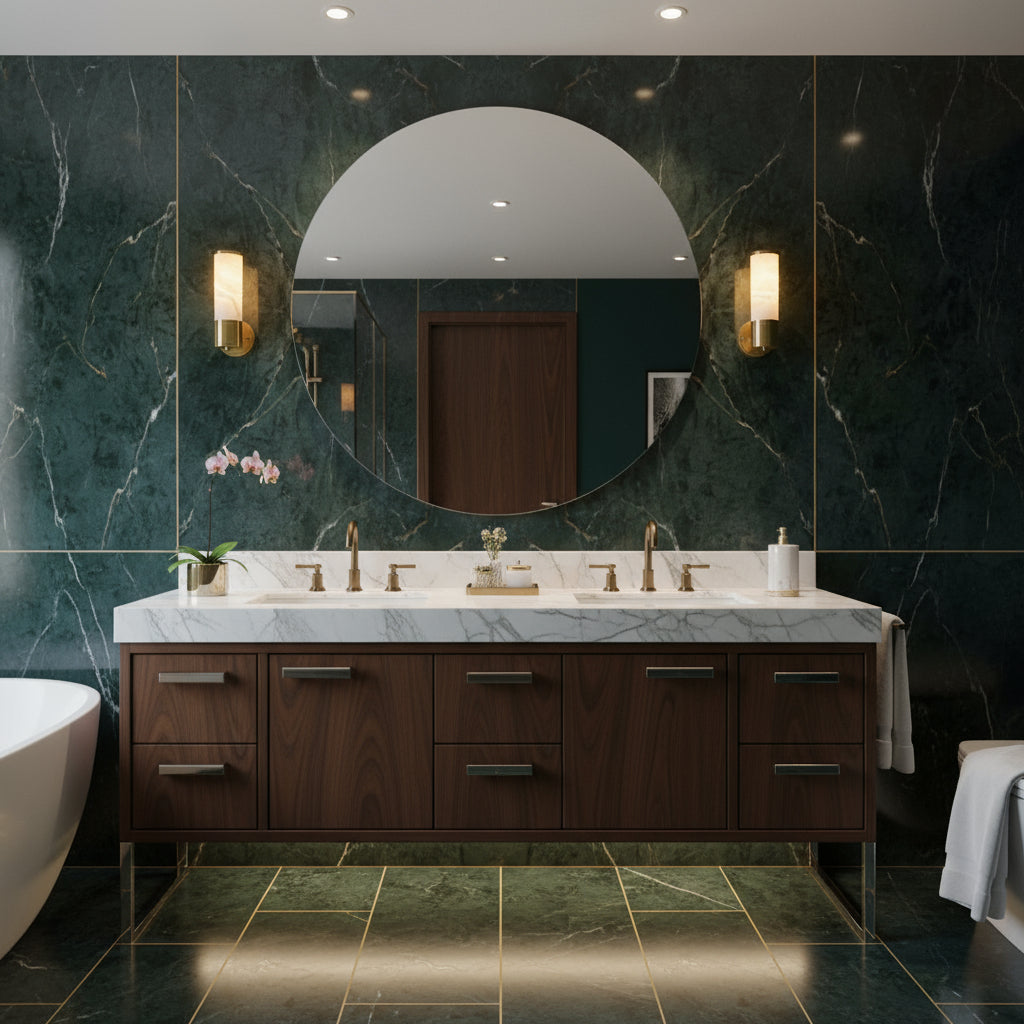 Brass Wall Light | Vertical Cylinder Sconce in Brass & Marble