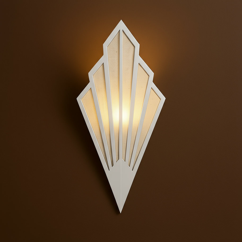 Art Deco Wall Light | Geometric Fan-Shaped Metal Frame with Fabric Shade