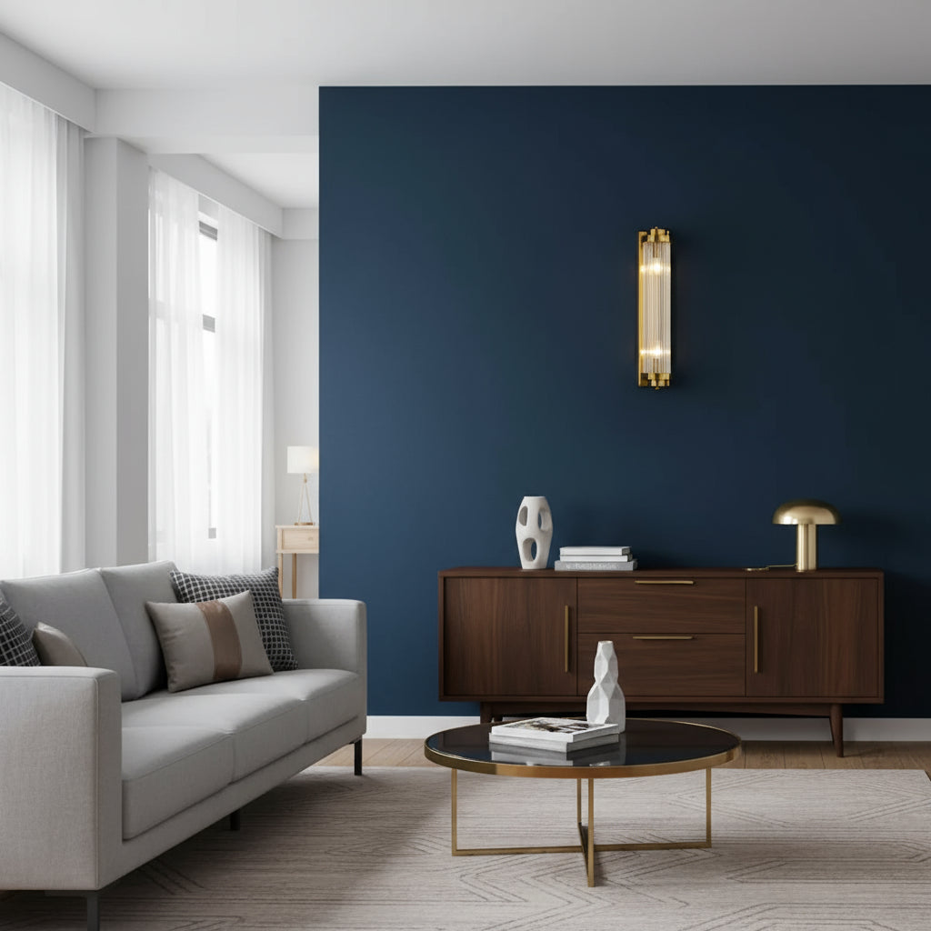 Art Deco Wall Light | Vertical Ribbed Crystal Tube Sconce with Double Bulbs