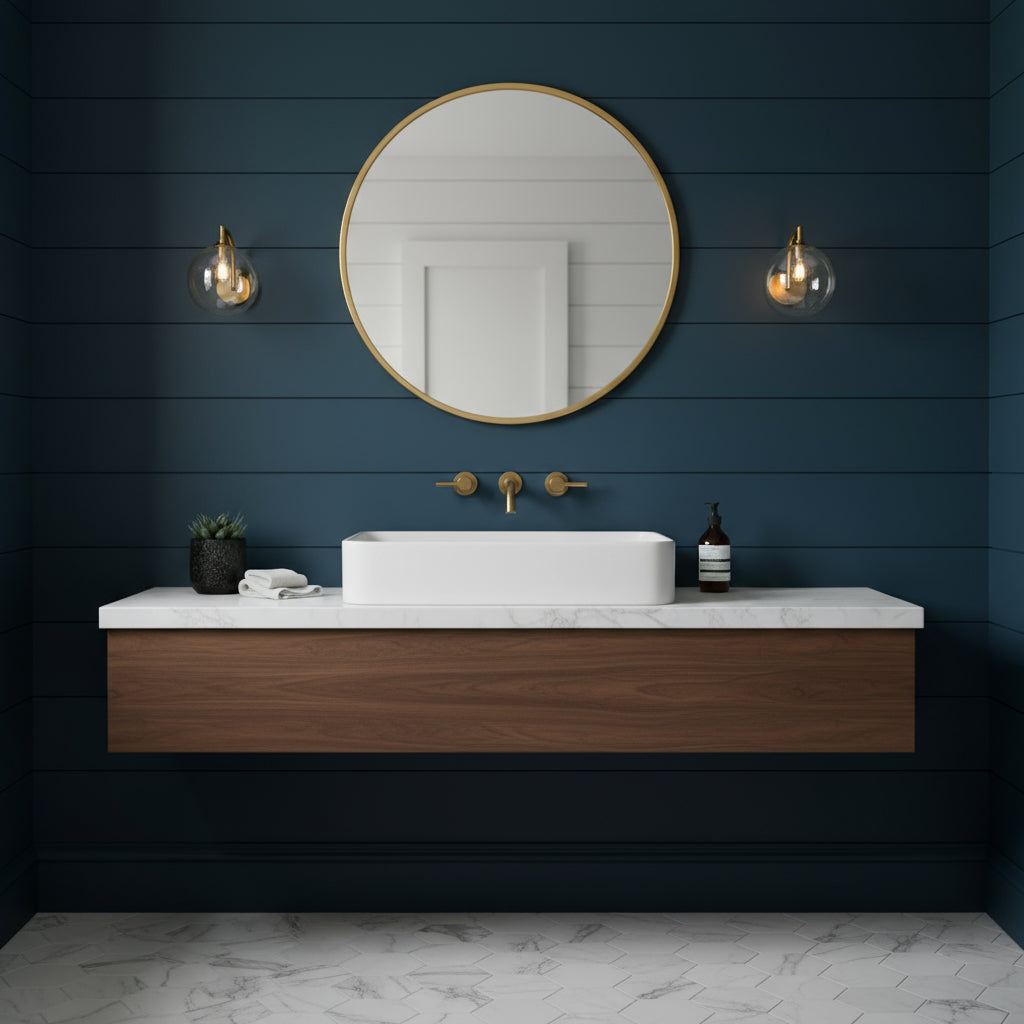 Modern Brass Wall Light | Curved Arm Sconce with Clear Glass Globe