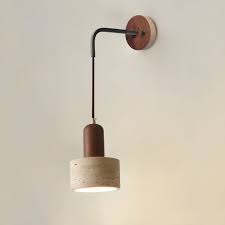 Contemporary Wall Light | Wabi-Sabi Natural Stone and Walnut Wood LED Sconce