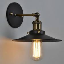 Industrial Wall Light | Adjustable Black and Antique Brass Sconce with Metal Shade
