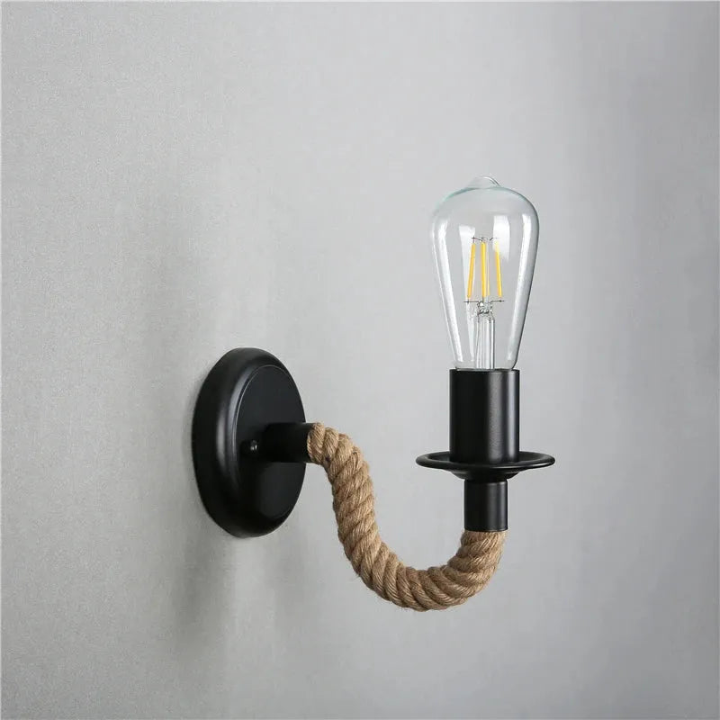 Industrial Wall Light | Metal Sconce with Hemp Rope Accent for Loft and Hallway Decor
