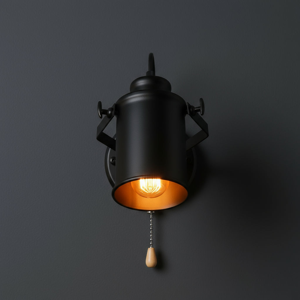 Industrial Wall Light | Vintage Adjustable Black Metal Cylinder Sconce