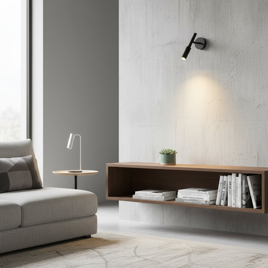 Stick-On Wall Light | Slim Nordic Adjustable LED Sconce in Black or White for Bedroom and Living Room