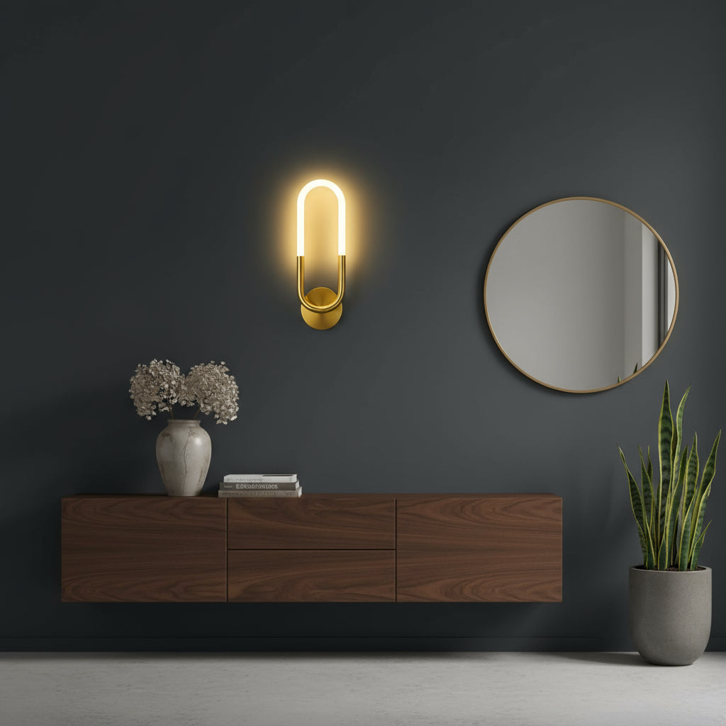 Brass Wall Light | U-Shaped Integrated LED Sconce in Brushed Finish