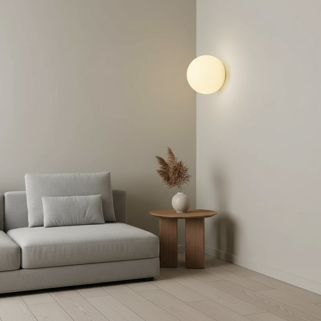 Modern Glass Wall Light | Round Frosted Glass Globe Sconce with Concealed Base