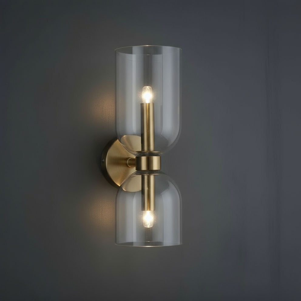 Art Deco Wall Light | Double Glass Shade with Brass Finish Up & Down Lighting