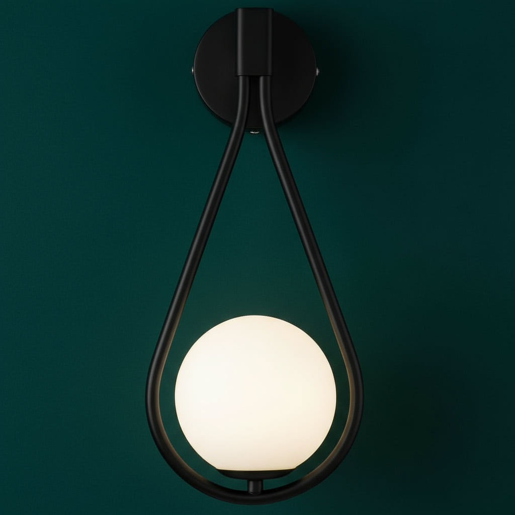 Modern Wall Light | Brass Teardrop Frame with Frosted Glass Globe Shade