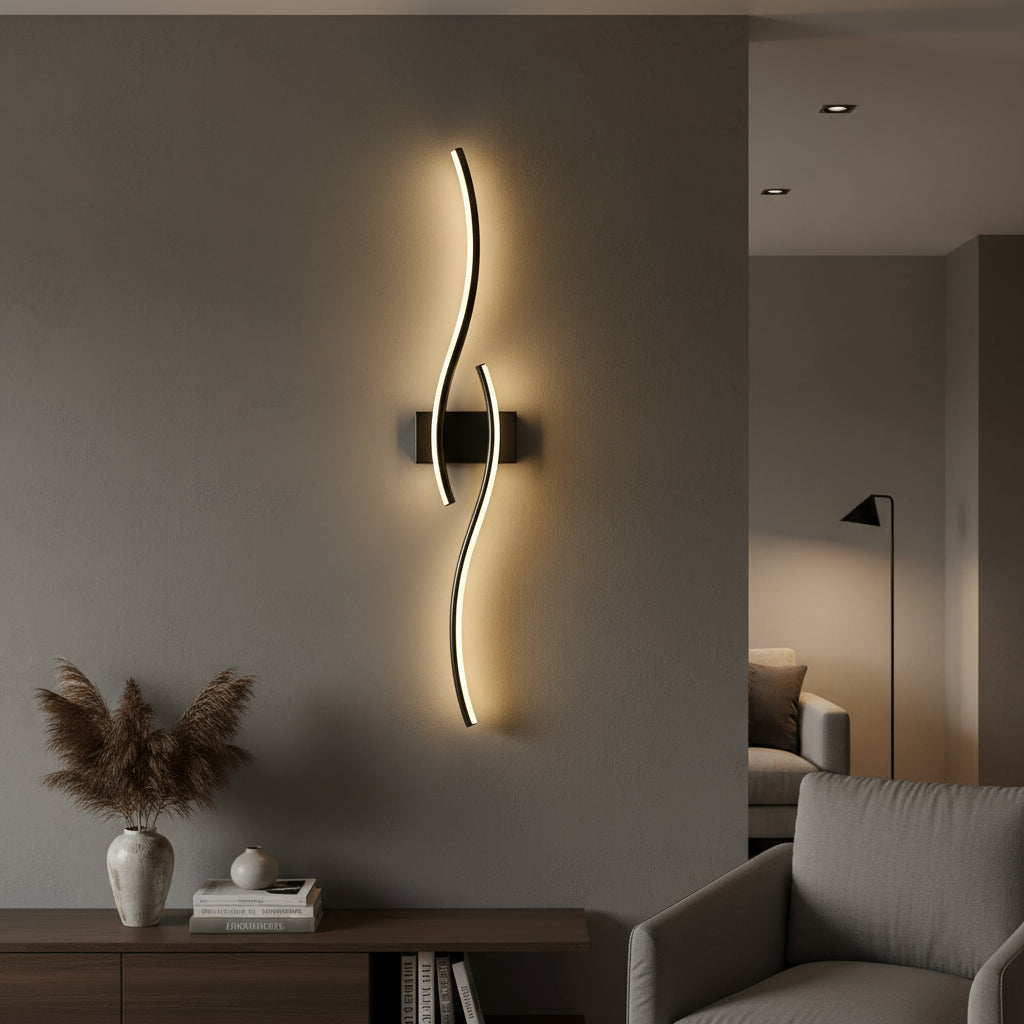LED Wall Light | Modern Dual Wave Sconce in Black