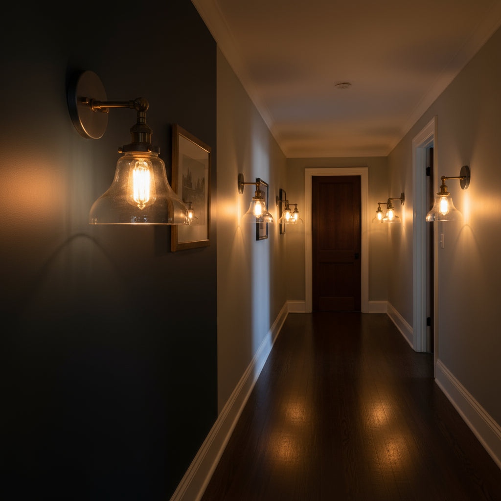 Antique Brass Wall Light | Industrial Clear Glass Dome Sconce with Round Wall Plate