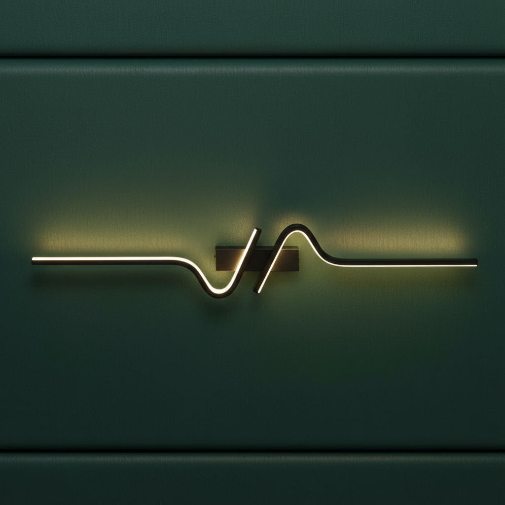Contemporary Wall Light | Slim Black Wave-Shaped LED Sconce with Backlit Warm Glow
