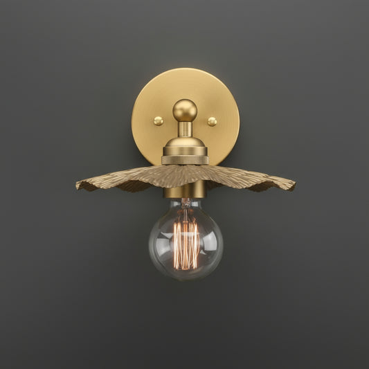 Antique Brass Wall Light | Handcrafted Leaf-Shaped Shade with Exposed Edison Bulb
