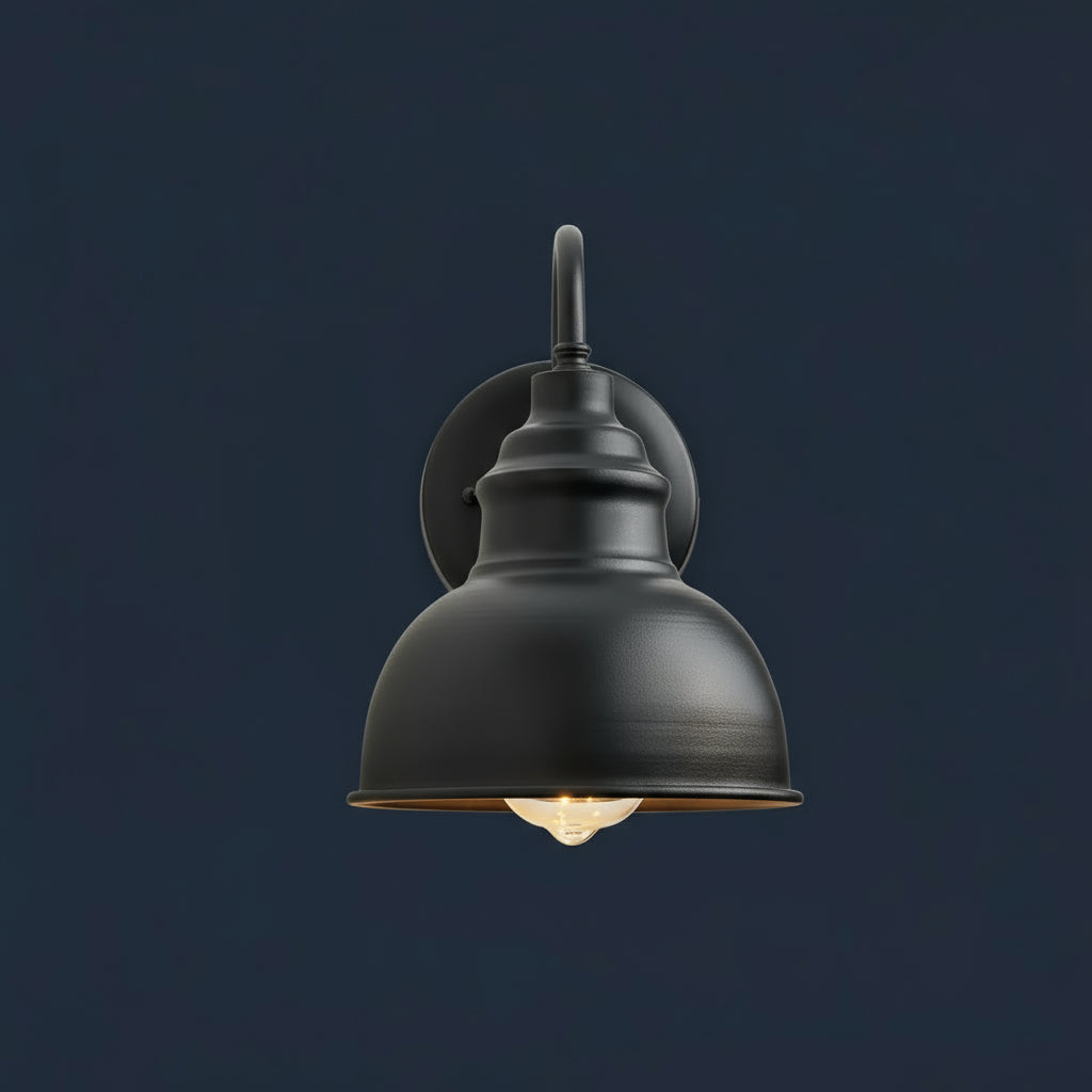 Industrial Wall Light | Vintage Black Barn Sconce with Curved Arm