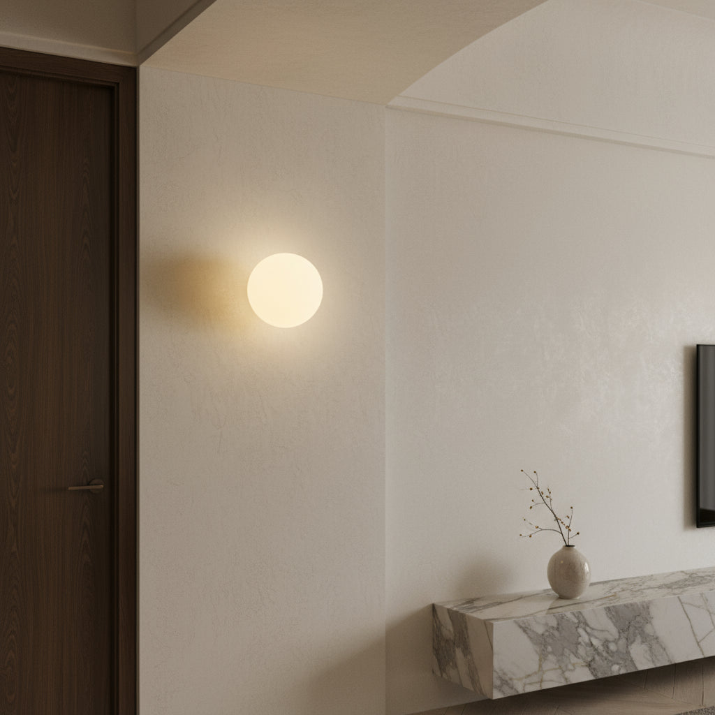 Modern Glass Wall Light | Round Frosted Glass Globe Sconce with Concealed Base