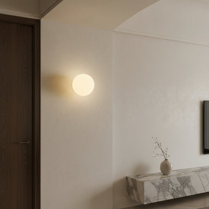 Modern Glass Wall Light | Round Frosted Glass Globe Sconce with Concealed Base