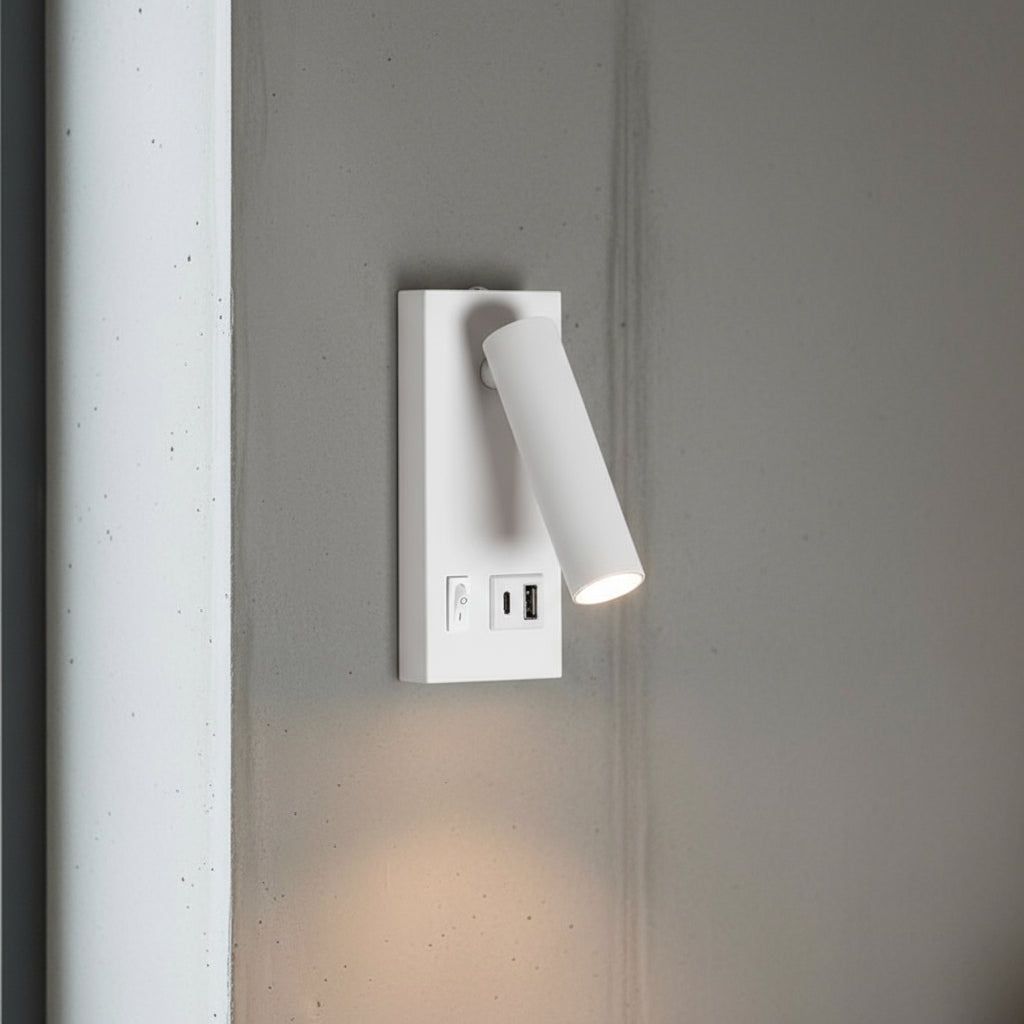 Stick-On Wall Light | Adjustable LED Reading Sconce with USB & Type-C Charging Ports in Black or White