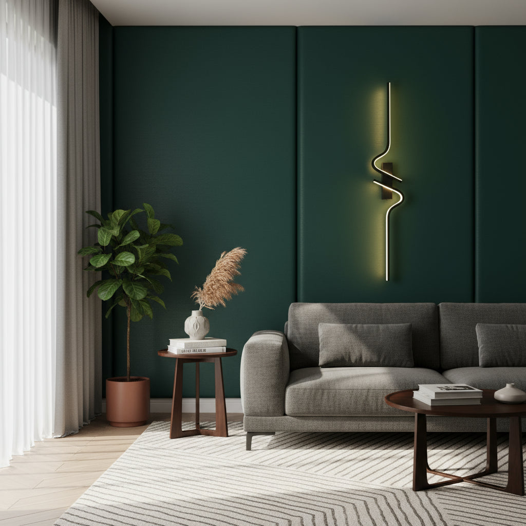 Contemporary Wall Light | Slim Black Wave-Shaped LED Sconce with Backlit Warm Glow