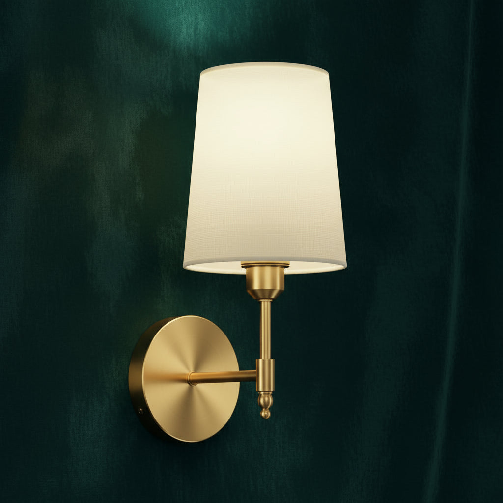 Rechargeable Wall Sconce | Bras Arm with White Fabric Shade