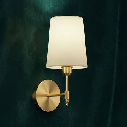 Rechargeable Wall Sconce | Bras Arm with White Fabric Shade