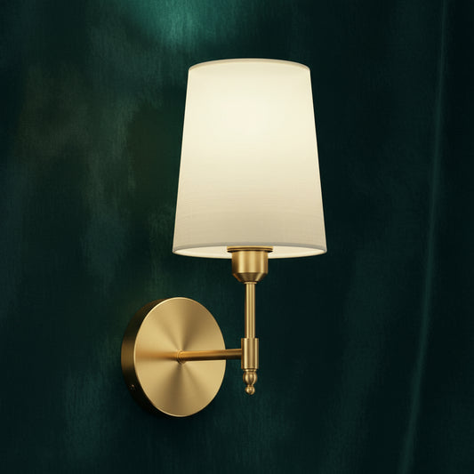 Rechargeable Wall Sconce | Bras Arm with White Fabric Shade