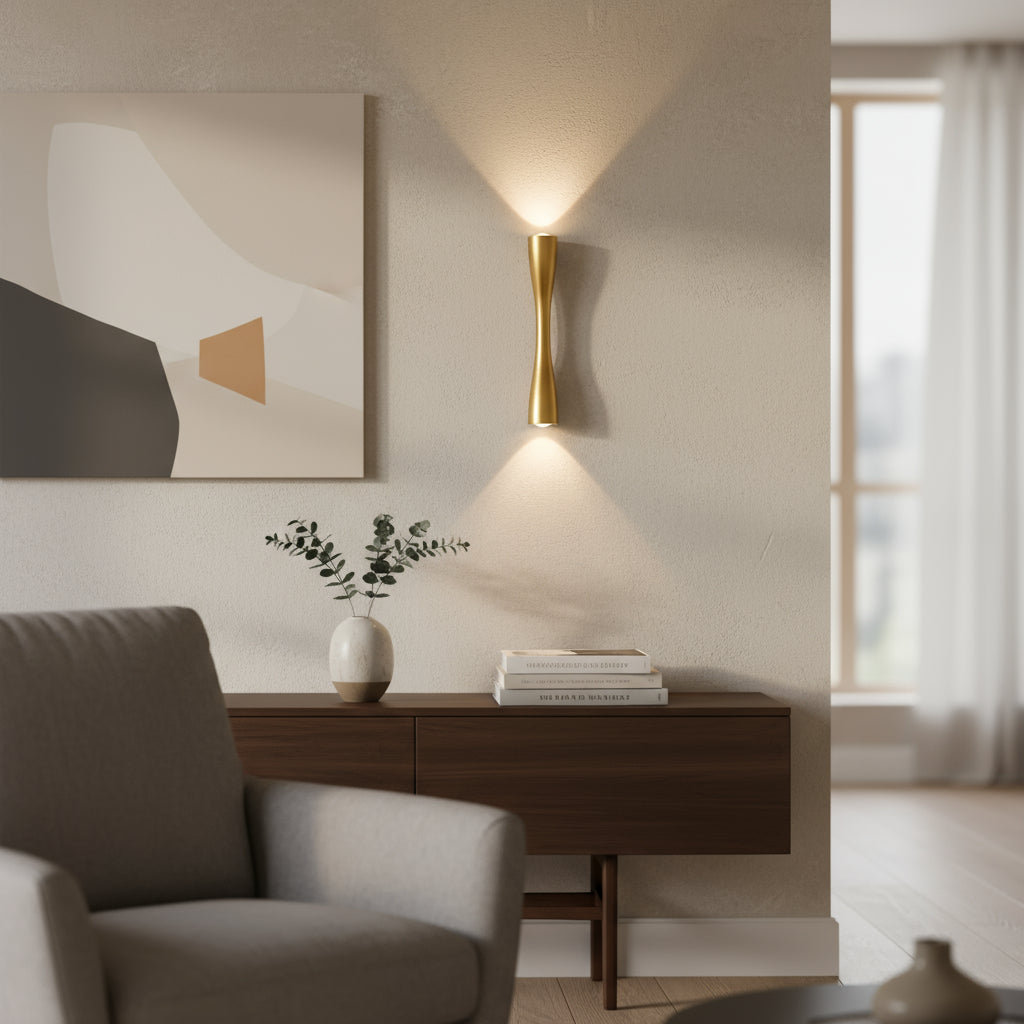 Contemporary LED Wall Light | Slim Hourglass Brass Up & Down Sconce