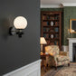 LED Wall Light | Modern Black Wood Sconce with Frosted Glass Globe Shade and Decorative Wooden Accent