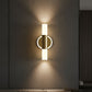 Art Deco Wall Light | Brass Cylinder LED Sconce with Double Frosted Shades
