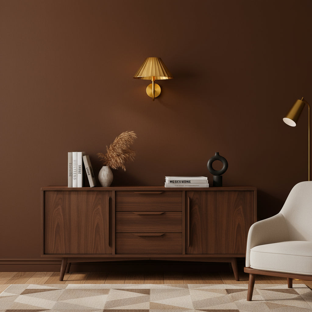 Rechargeable Wall Light | Brass Sconce with Pleated Metallic Shade