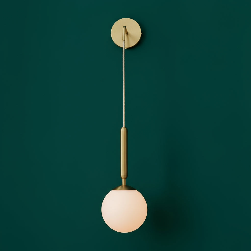 Brass Wall Light | Frosted Glass Globe Pendant on Elbow Arm