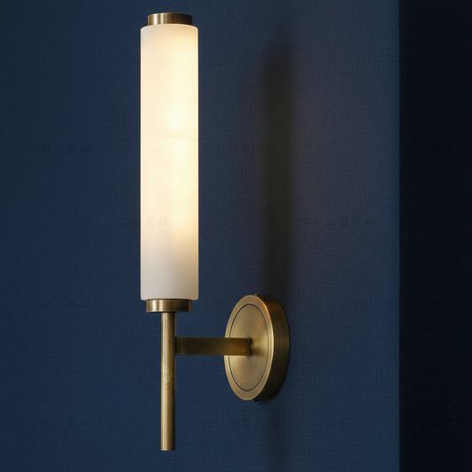 Antique Brass Wall Light | Marble Cylinder Sconce with Copper Base