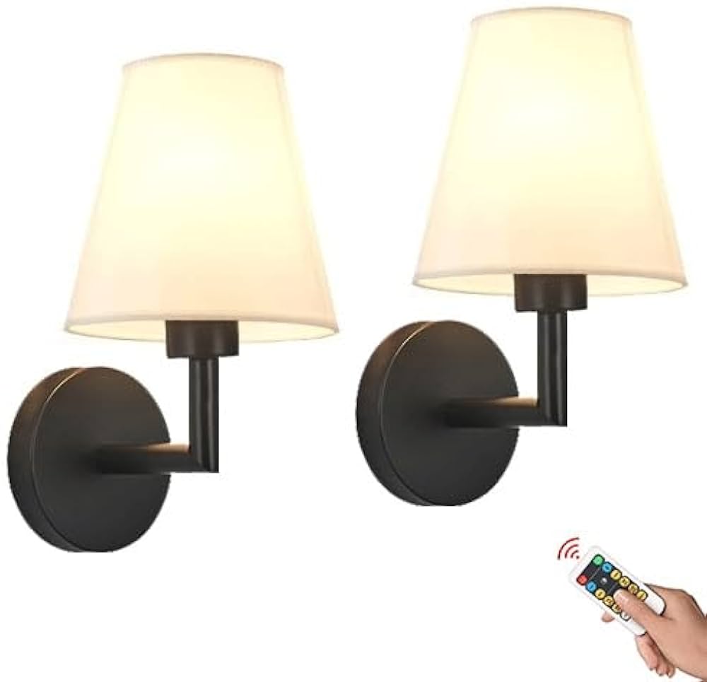 Rechargeable Wall Light | Slim Sconce with Cylindrical Arm and Tapered Fabric Shade