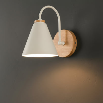 Modern Wall Light | Cone Shade Wall Lamp with Wood Base