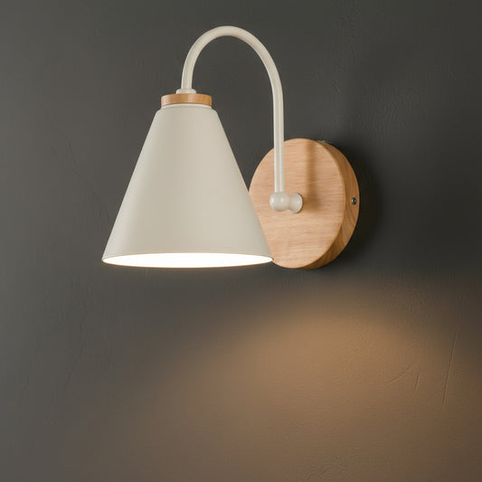 Modern Wall Light | Cone Shade Wall Lamp with Wood Base