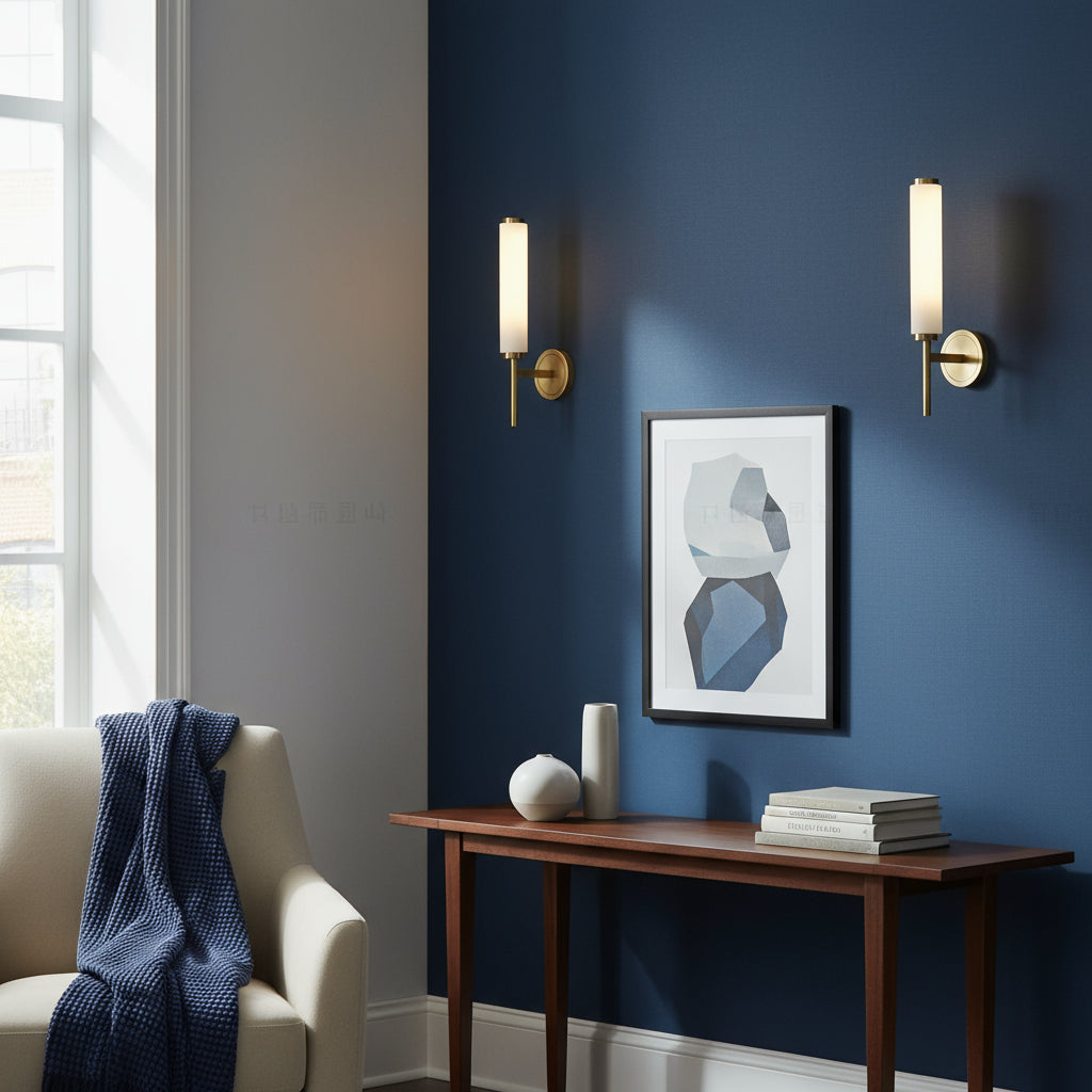 Antique Brass Wall Light | Marble Cylinder Sconce with Copper Base