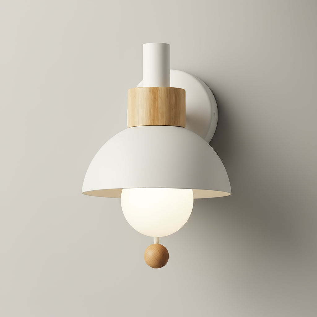 Modern Wall Light | Nordic Macaron Iron & Wood Sconce with Pull Switch