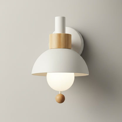 Modern Wall Light | Nordic Macaron Iron & Wood Sconce with Pull Switch